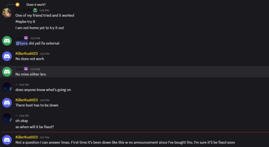 Spotless Discord customers speculating the host is down