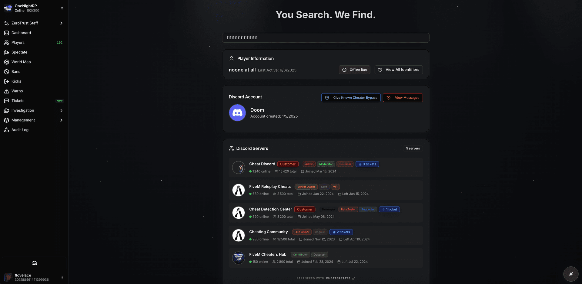 Cross-server player intelligence panel